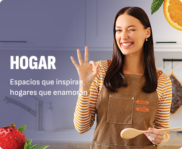 Mujer en una cocina sosteniendo utensilios que representa la categoría de productos para el hogar Fuller.